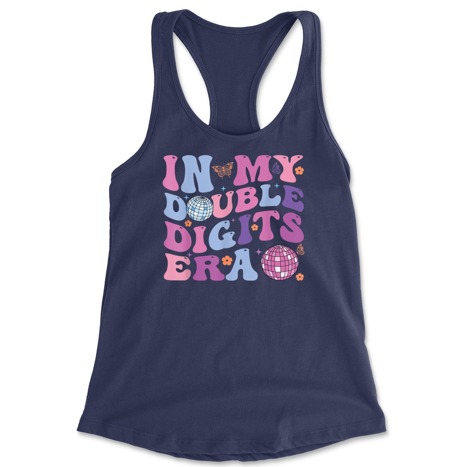 In My Double Digits Era Retro 10 Year Old 10th Birthday Racerback Tank Top for Women