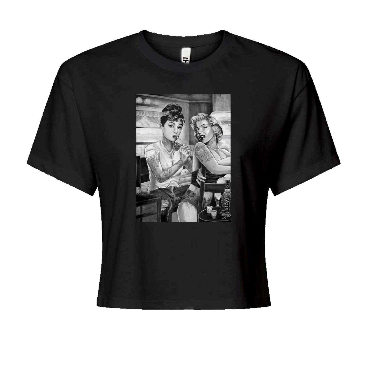 Marilyn Monroe and Audrey Hepburn Tattooed Icons Cropped T-Shirt