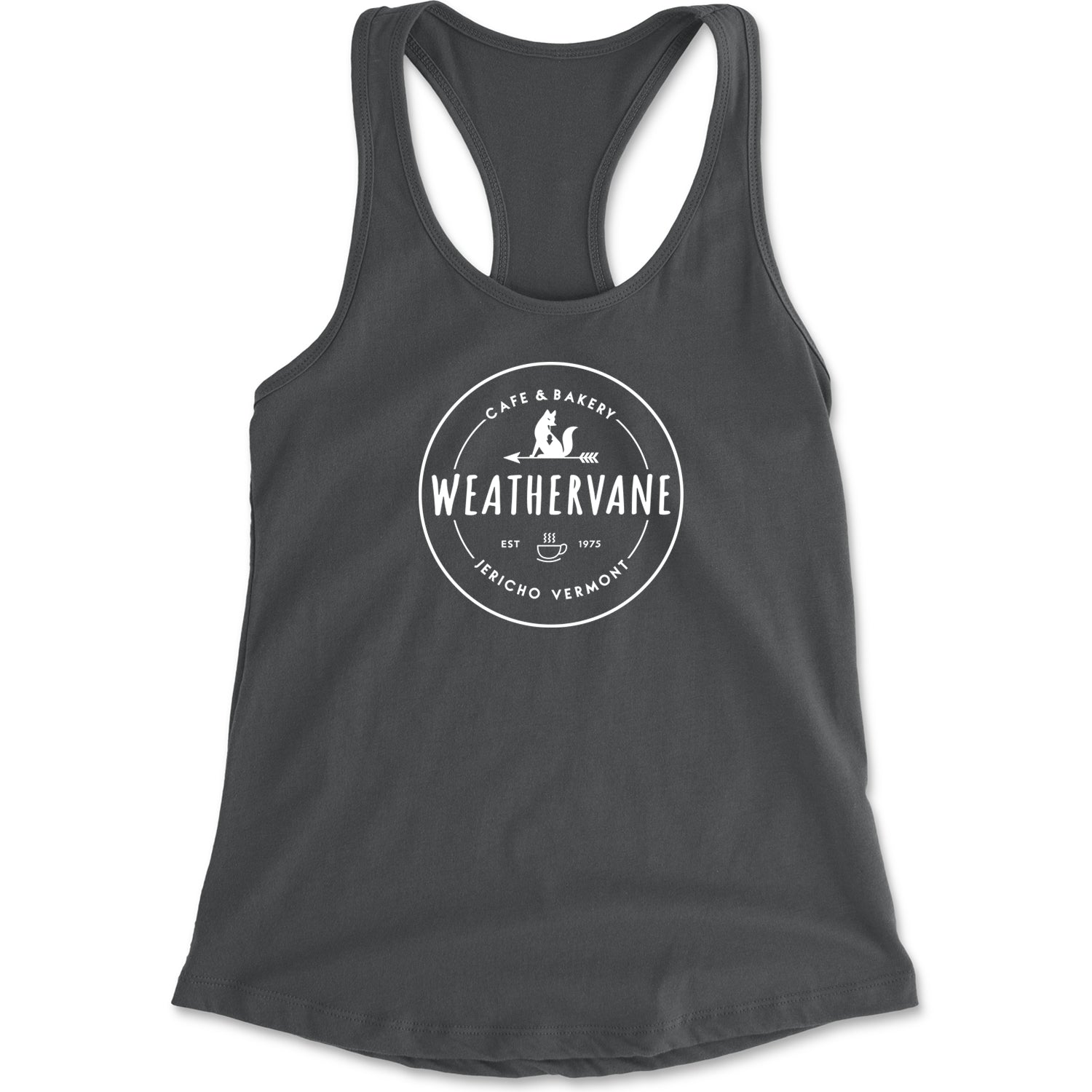 Weathervane Coffee Shop Racerback Tank Top for Women academy, jericho, more, never, vermont, Wednesday by Expression Tees