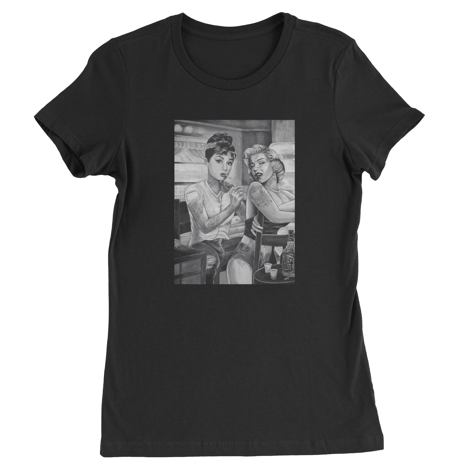 Marilyn Monroe and Audrey Hepburn Tattooed Icons Womens T-shirt