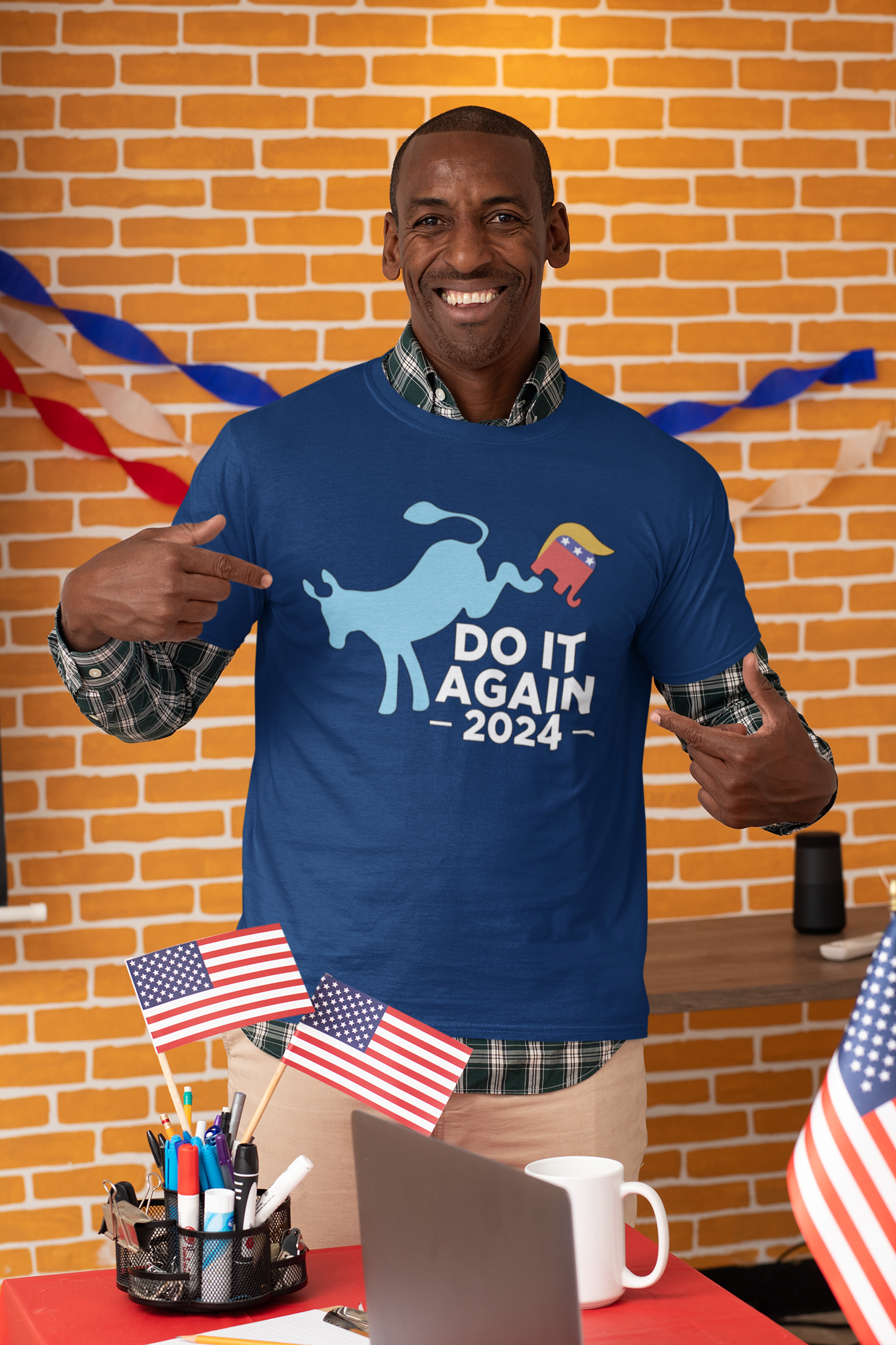 Do It Again - Democratic Donkey Kicking Republicans 2024 Political Humor Mens T-shirt Navy Blue