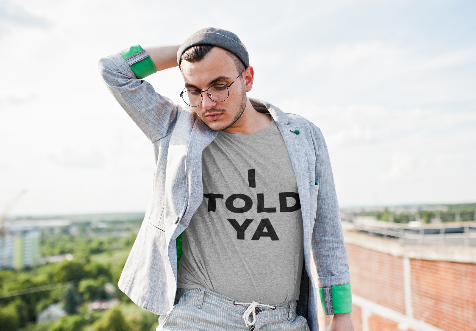 I Told Ya Challenger Black Print Mens T-shirt Heather Grey