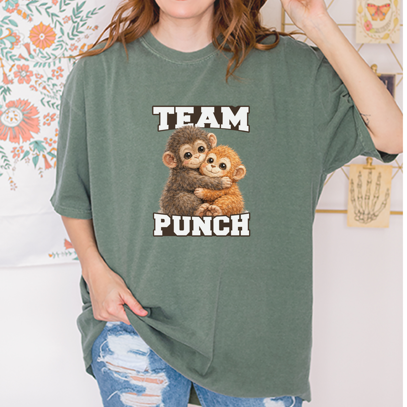 Team Punch Panchi-kun Monkey Mens T-shirt Black