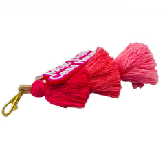 Mojo Dojo Casa House Keychain with Pink Tassles - Witty and Trendy Accessory for Home Office, Car, Dorm Decor, Perfect for Anime, Kawaii, and Pink Stuff Lovers