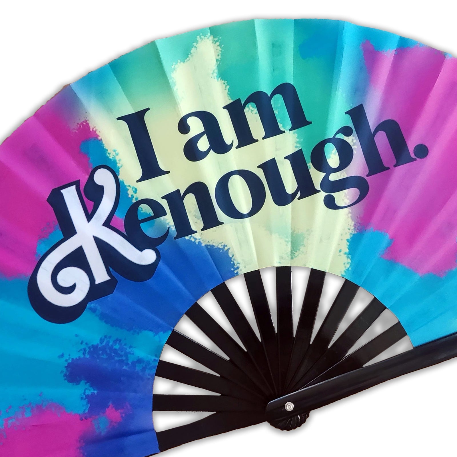 I AM KENOUGH Large Concert Hand Fan - Foldable Handheld Barbenheimer Fan, Perfect for Festivals, Raves, Abanicos de Mano para Fiesta