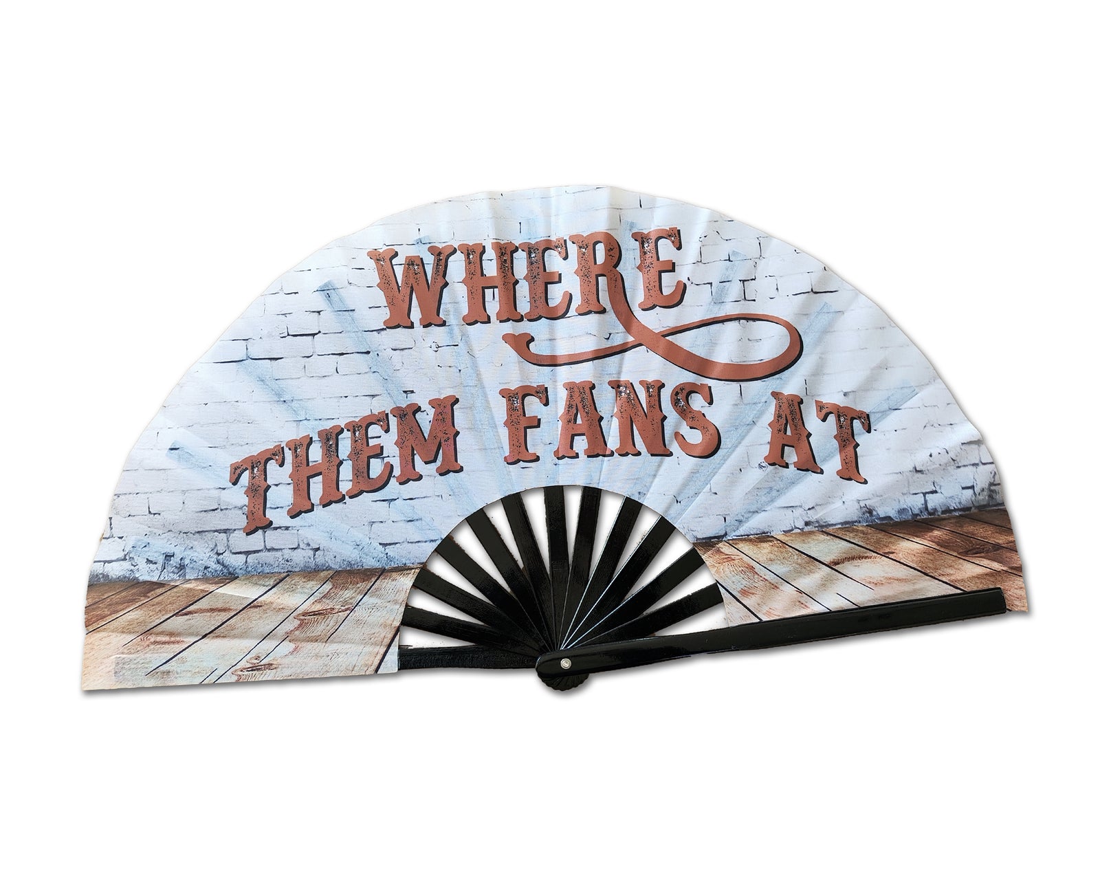 BRICK WHERE THEM FANS AT Large Concert Hand Fan - Folding CLACK Fan, Perfect for Line Dancing, Festivals, Raves