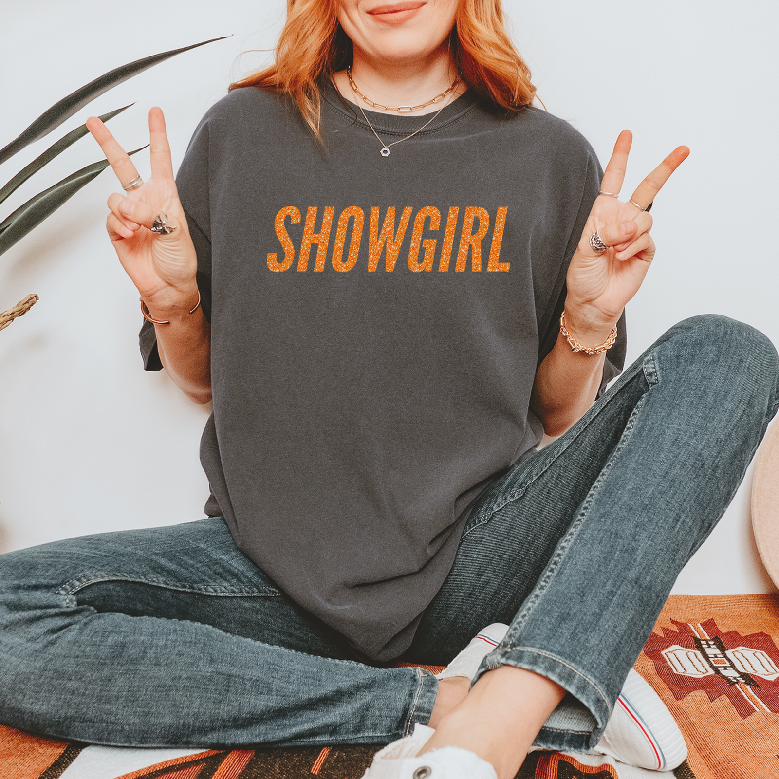 Showgirl Orange Glitter Mens T-shirt Black