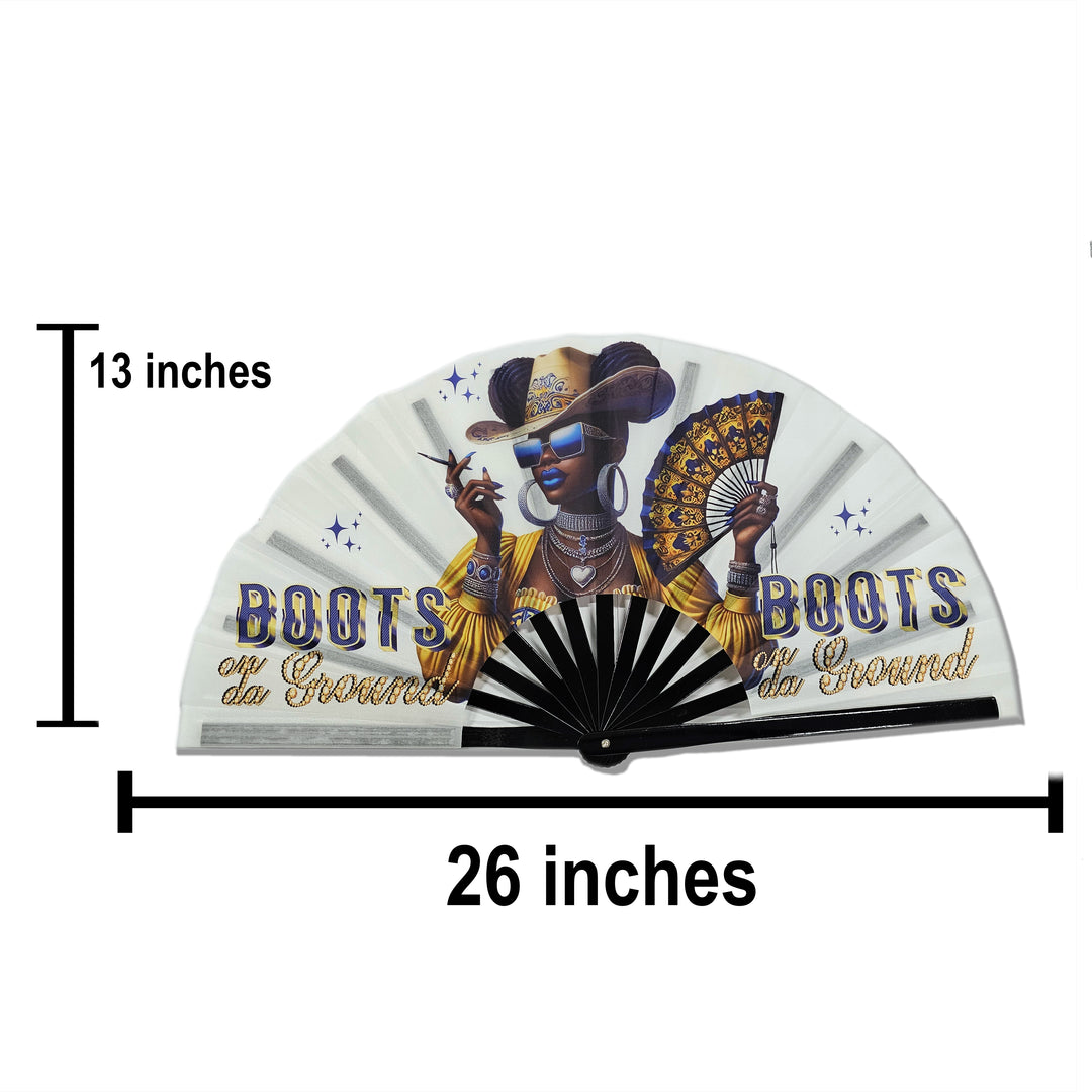 BOOTS ON THE GROUND Large Concert Hand Fan - Folding CLACK Fan, Perfect for Line Dancing, Festivals, Raves