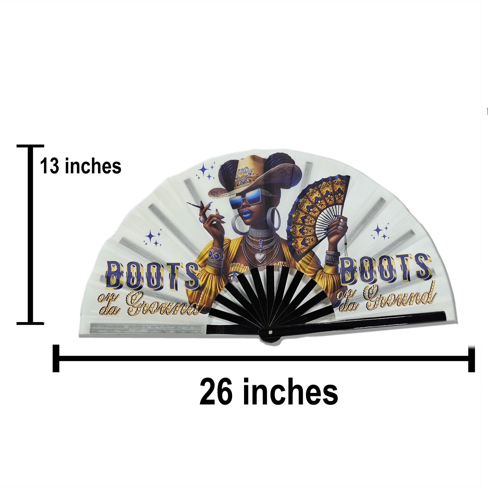 BOOTS ON THE GROUND Large Concert Hand Fan - Folding CLACK Fan, Perfect for Line Dancing, Festivals, Raves