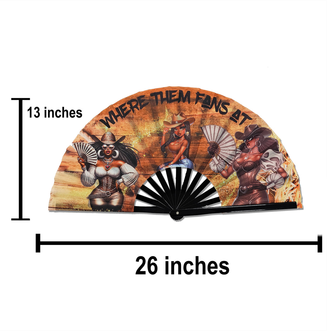 WHERE THEM FANS AT Large Concert Hand Fan - Folding CLACK Fan, Perfect for Line Dancing, Festivals, Raves