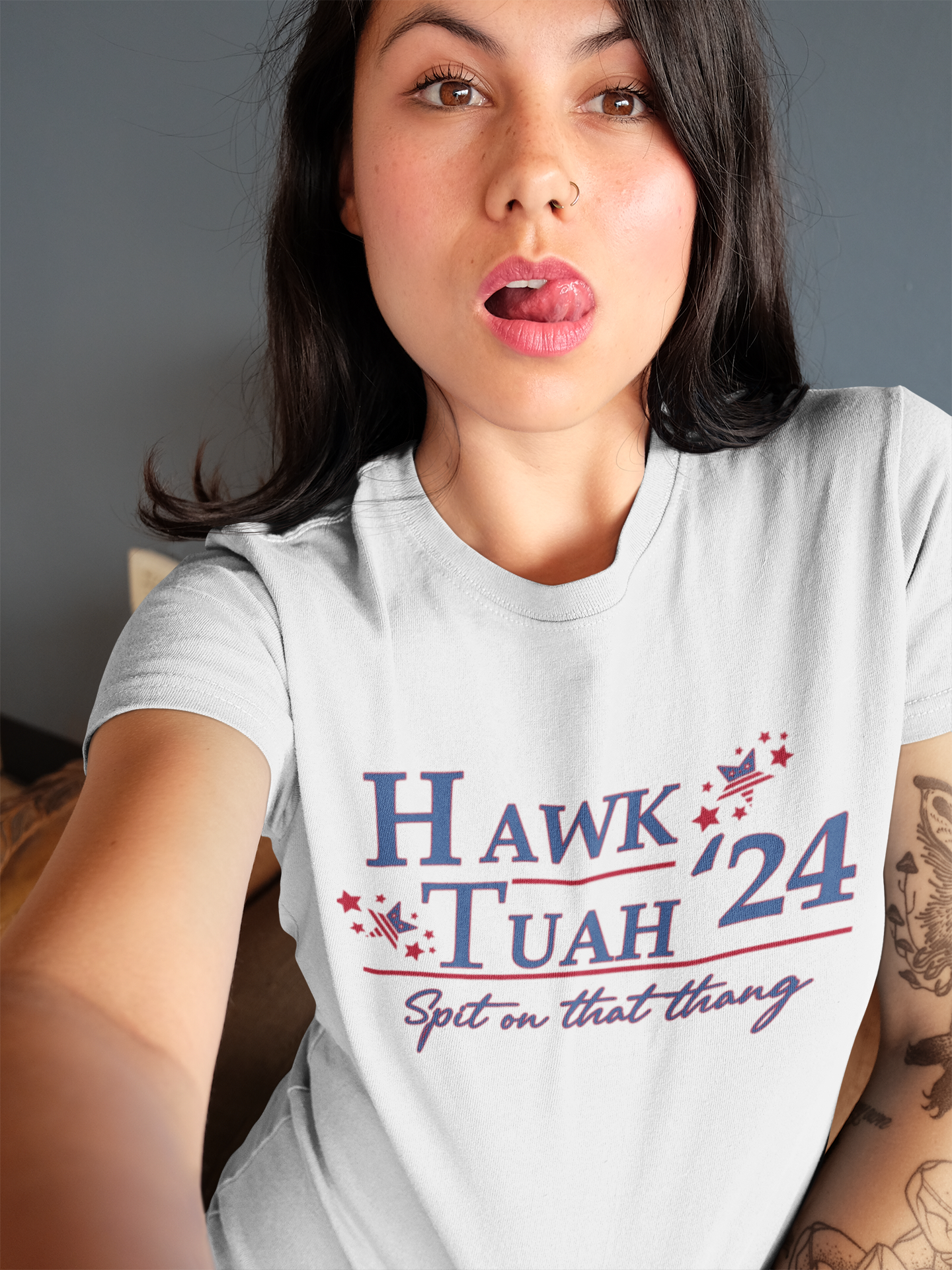 Vote For Hawk Tuah Spit On That Thang 2024 Mens T-shirt Heather Grey