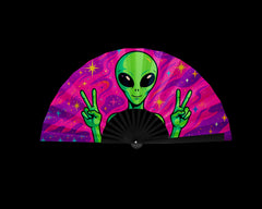 Trippy Alien Rave Fan, Festival Accessories, Peace Sign Hand Fan, EDM Party Fan, Drag Clack Fan, Large Folding Bamboo Fan,26 Inches