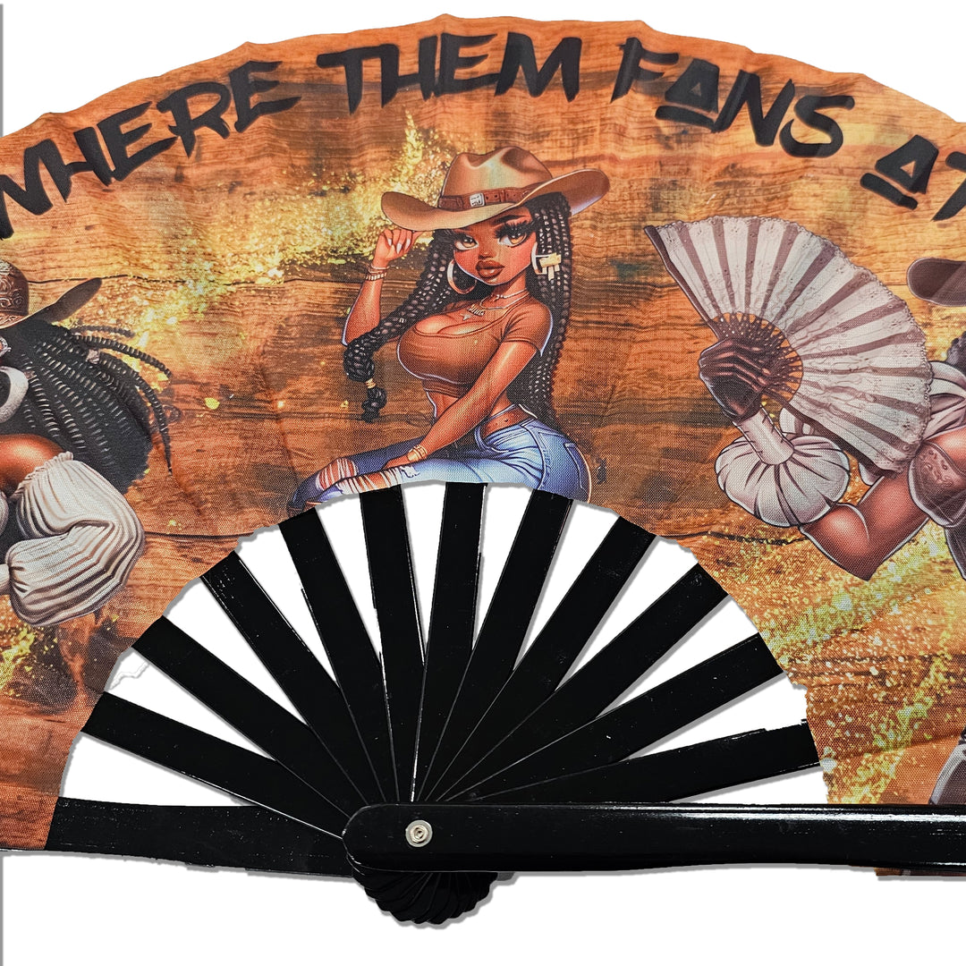 WHERE THEM FANS AT Large Concert Hand Fan - Folding CLACK Fan, Perfect for Line Dancing, Festivals, Raves