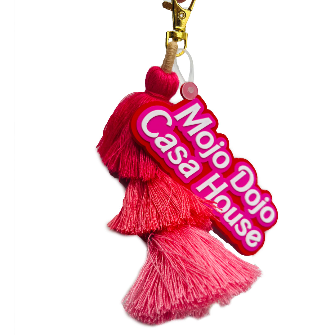Mojo Dojo Casa House Keychain with Pink Tassles - Witty and Trendy Accessory for Home Office, Car, Dorm Decor, Perfect for Anime, Kawaii, and Pink Stuff Lovers