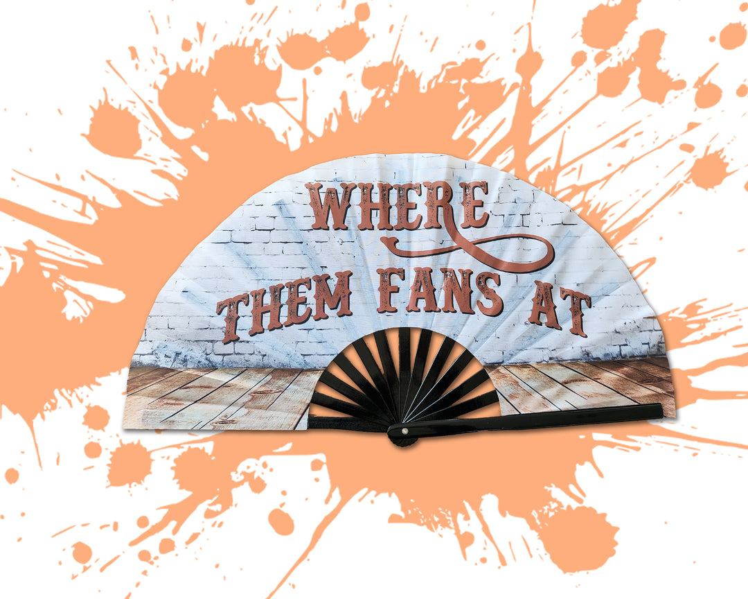 BRICK WHERE THEM FANS AT Large Concert Hand Fan - Folding CLACK Fan, Perfect for Line Dancing, Festivals, Raves