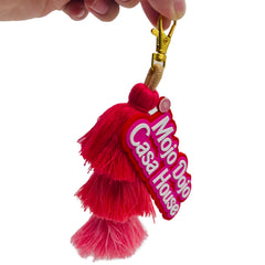 Mojo Dojo Casa House Keychain with Pink Tassles - Witty and Trendy Accessory for Home Office, Car, Dorm Decor, Perfect for Anime, Kawaii, and Pink Stuff Lovers