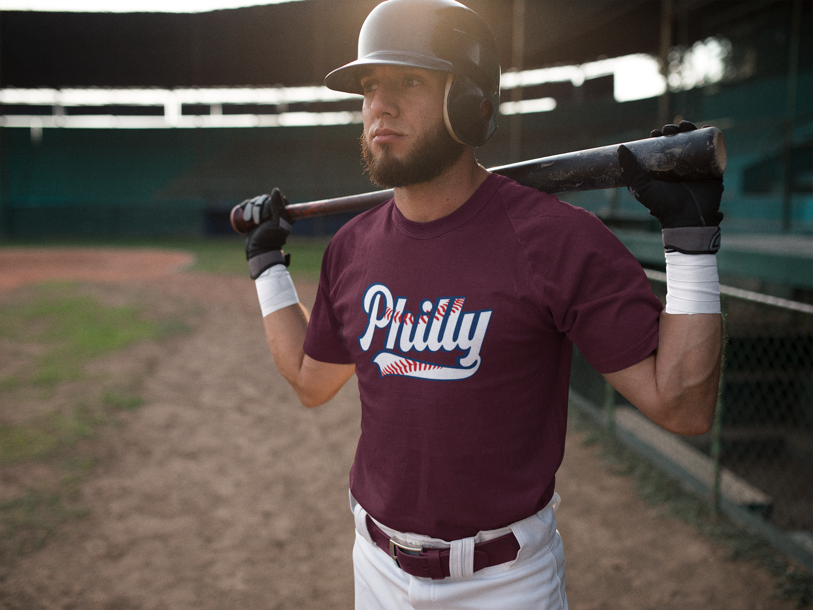 Philly Baseball Stitching Men's T-shirt Maroon