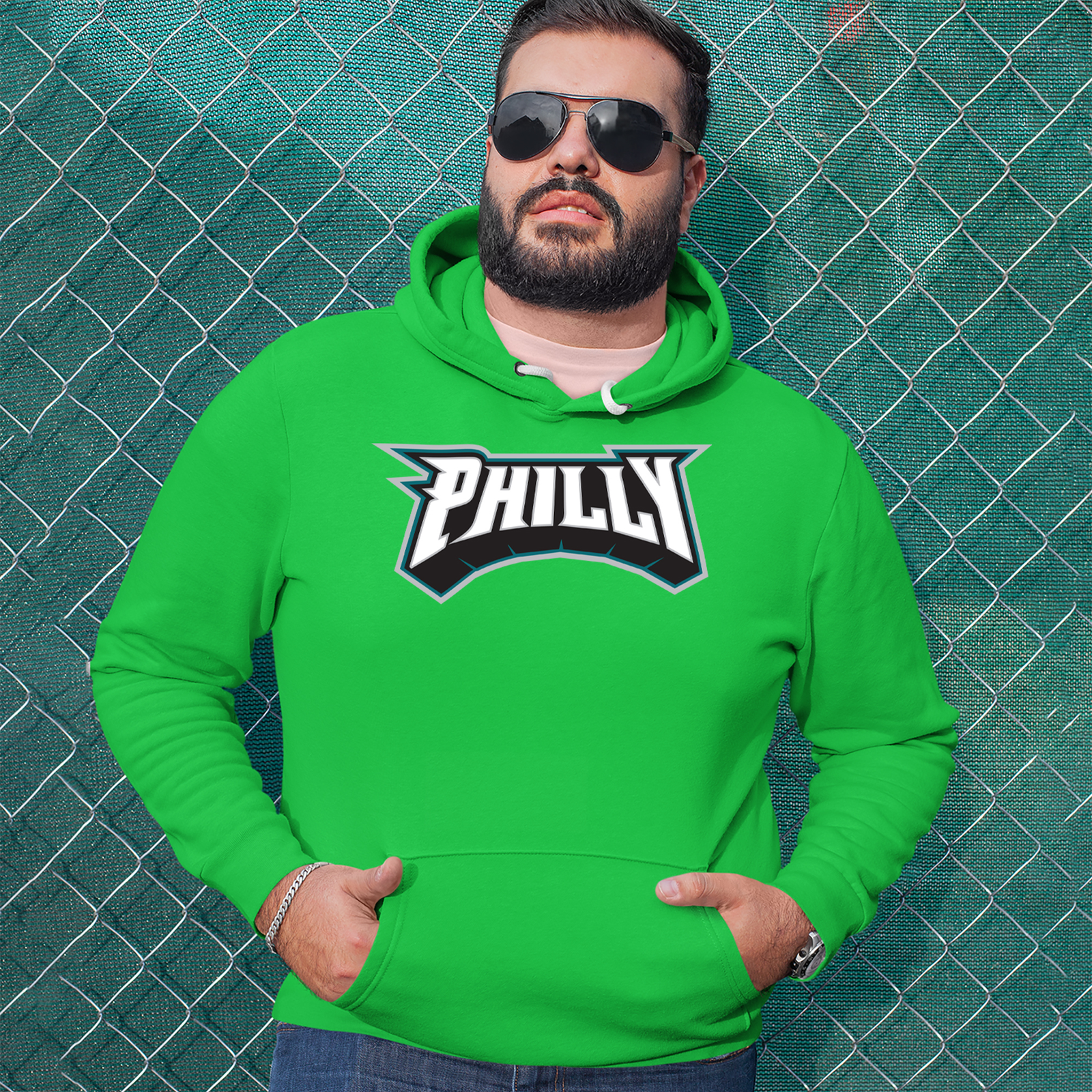 Philly Bold Block Throwback Mens T-shirt Kelly Green