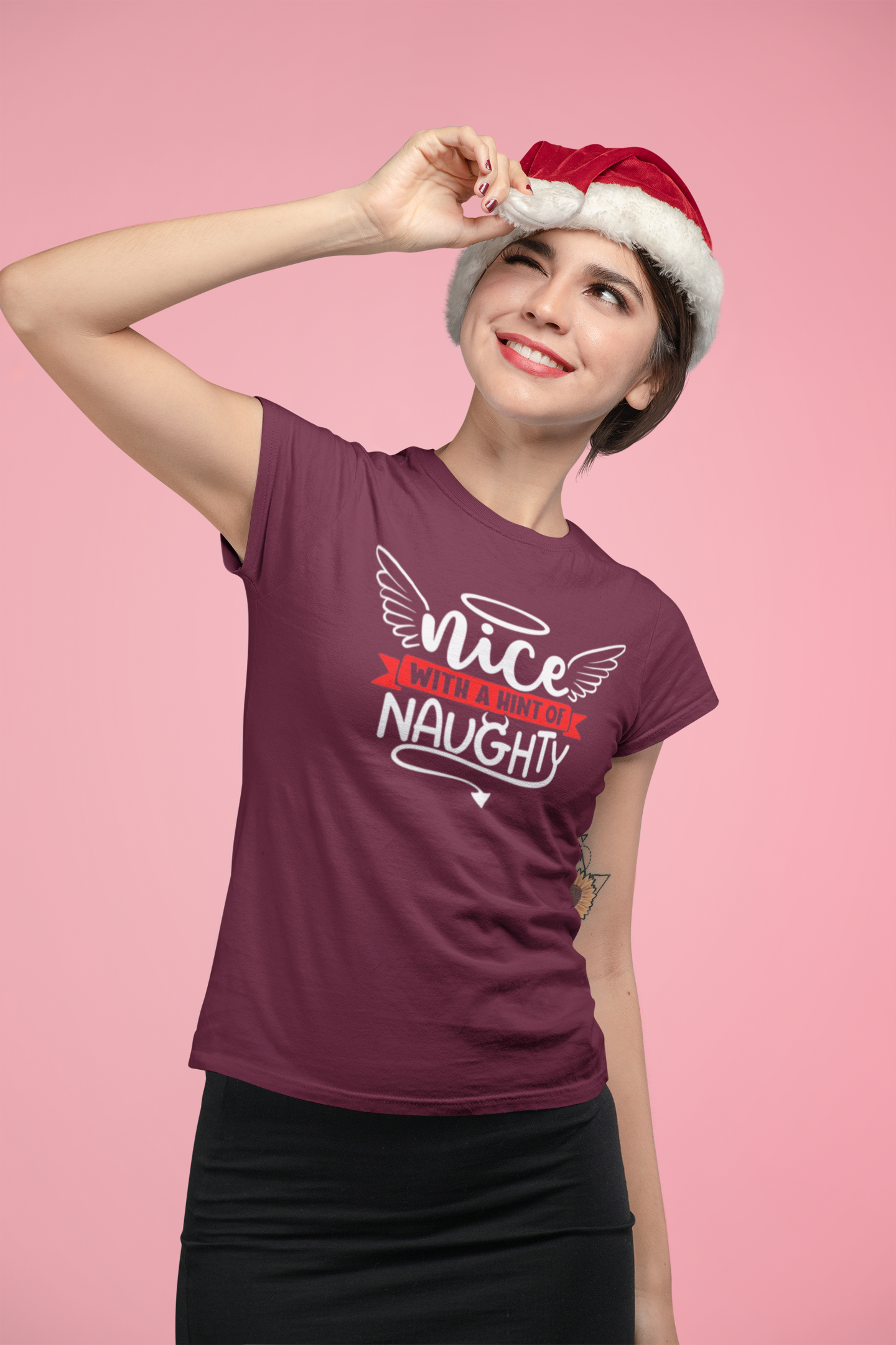 Nice with a Hint of Naughty Christmas Mens T-shirt Black