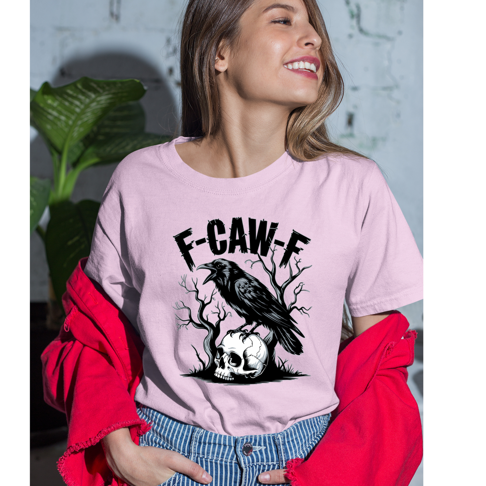 F-Caw-F Crow On Skull F-ck Off Gothic Men's T-shirt Teal