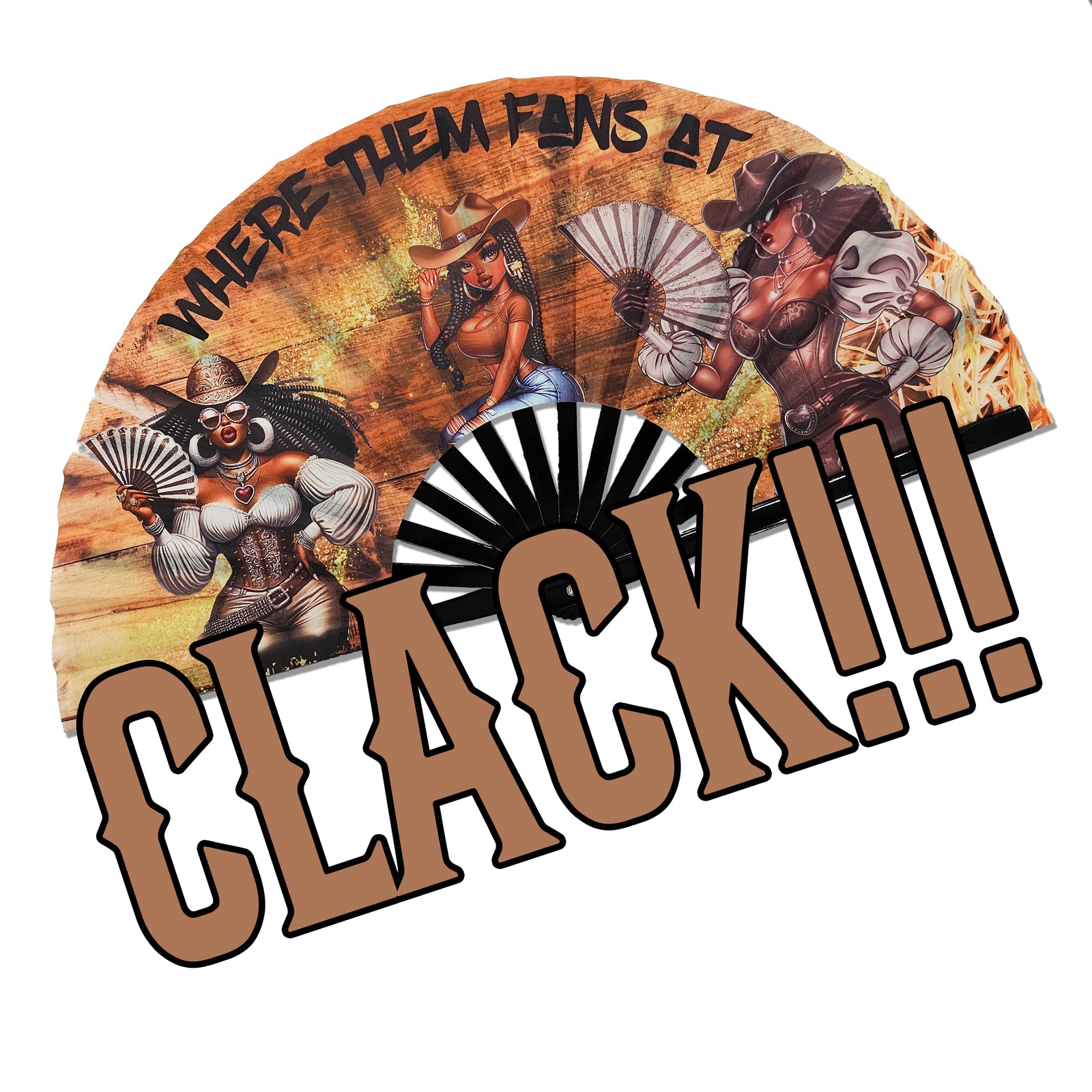 WHERE THEM FANS AT Large Concert Hand Fan - Folding CLACK Fan, Perfect for Line Dancing, Festivals, Raves