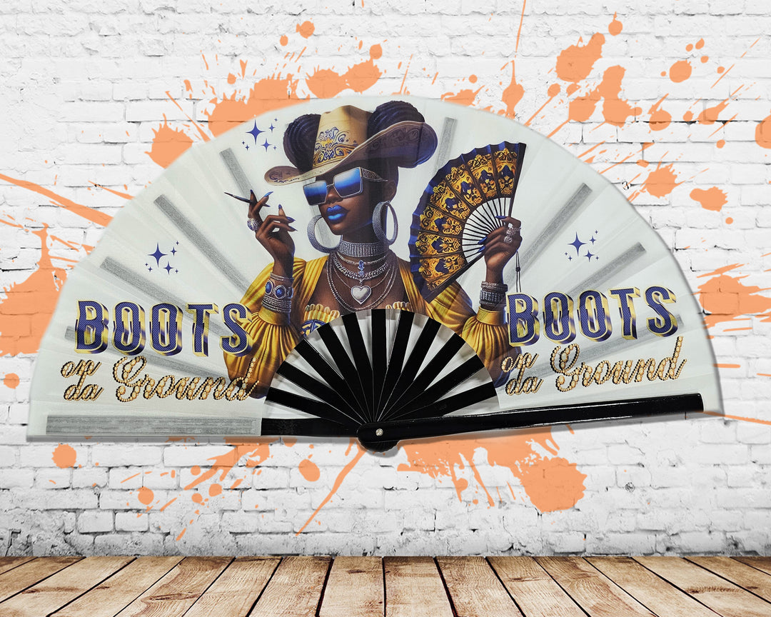 BOOTS ON THE GROUND Large Concert Hand Fan - Folding CLACK Fan, Perfect for Line Dancing, Festivals, Raves