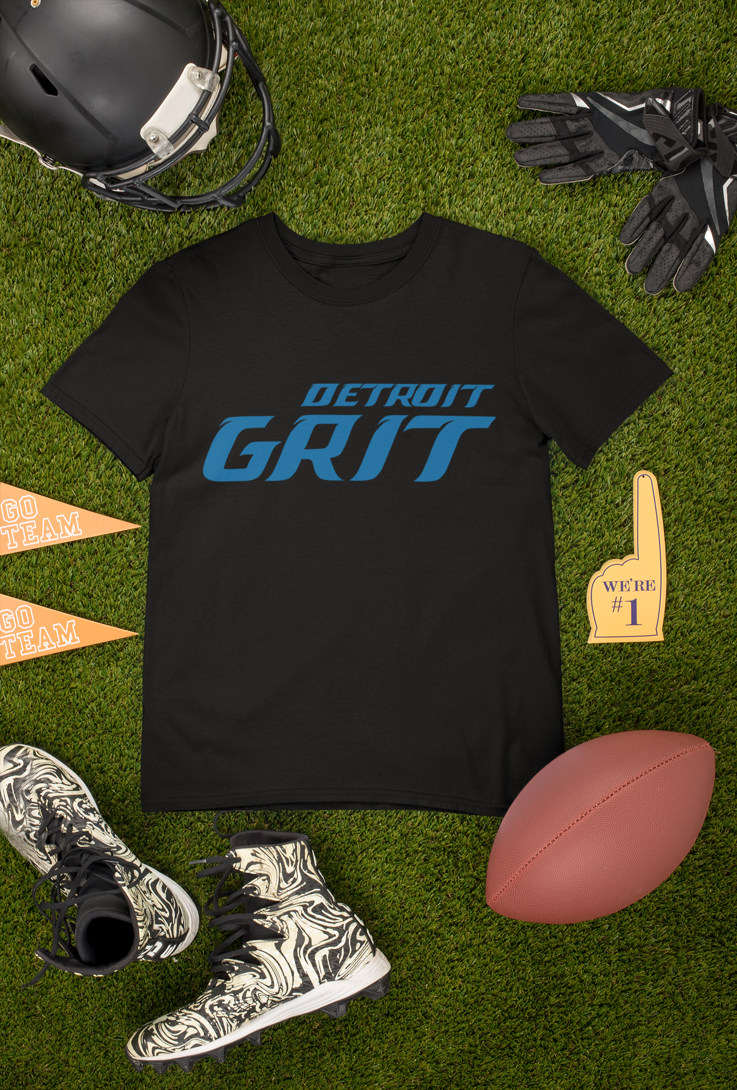 Grit Detroit Football Hard Knocks Mens T-shirt Charcoal Grey