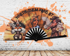 WHERE THEM FANS AT Large Concert Hand Fan - Folding CLACK Fan, Perfect for Line Dancing, Festivals, Raves