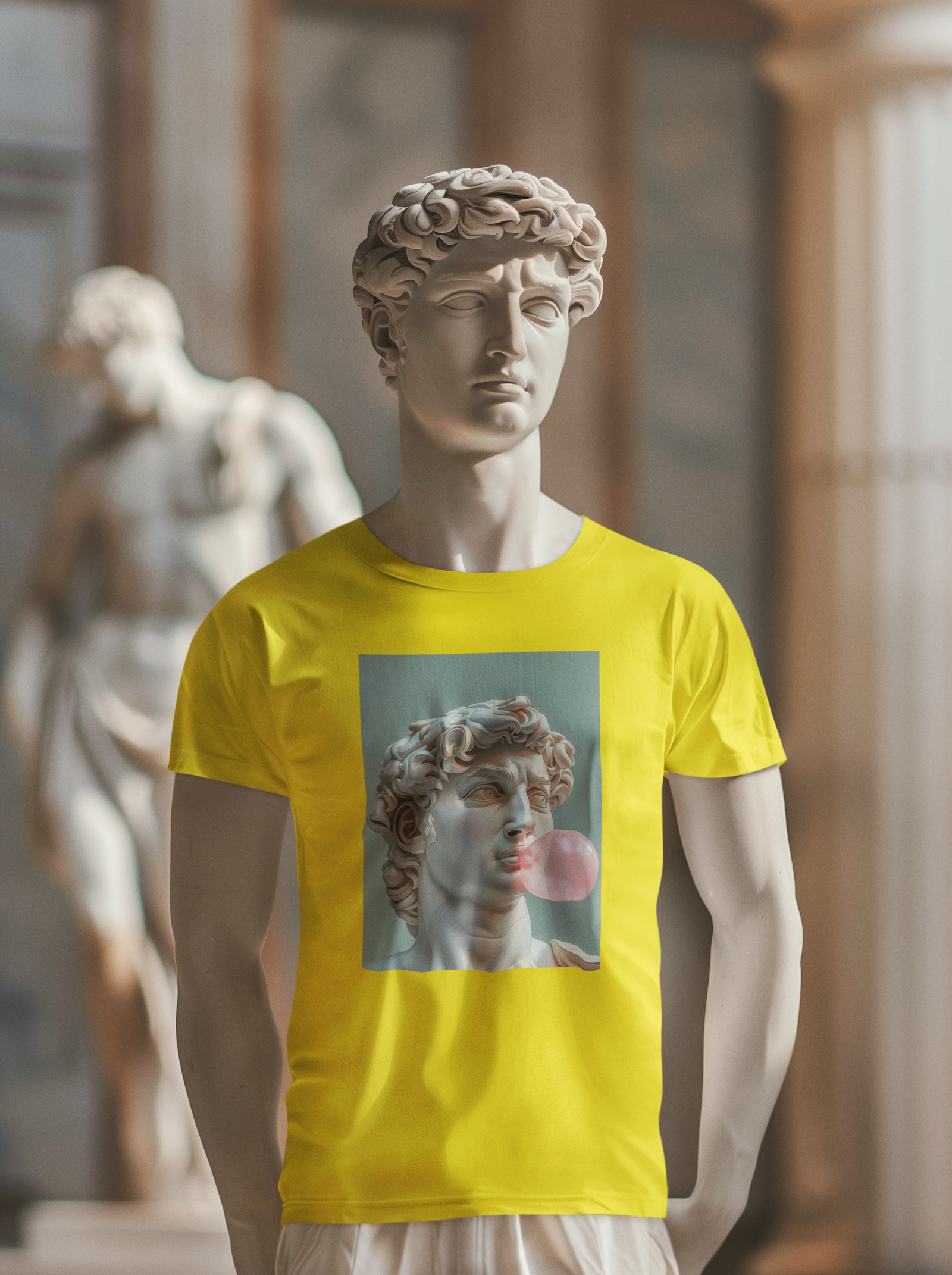 Michelangelo's David with Bubble Gum Contemporary Statue Art Mens T-shirt Tie-Dye Rainbow Reactive
