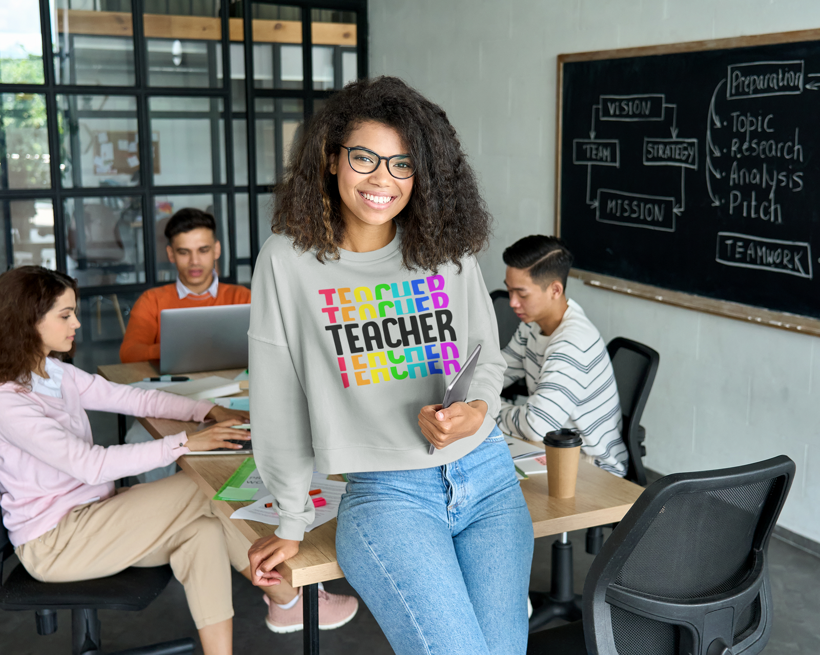 Teacher Repeated Rainbow Pattern  Mens T-shirt Heather Grey