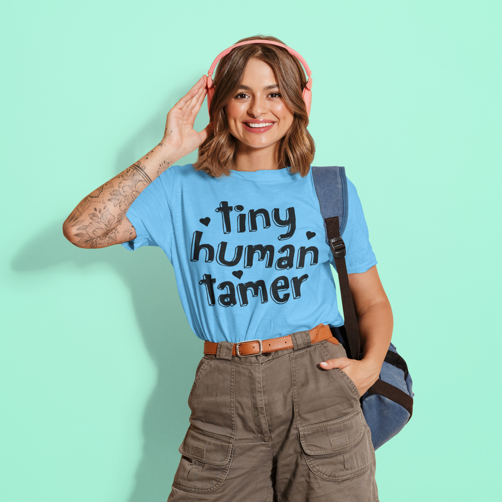 Tiny Human Tamer Teacher Mens T-shirt Heather Grey