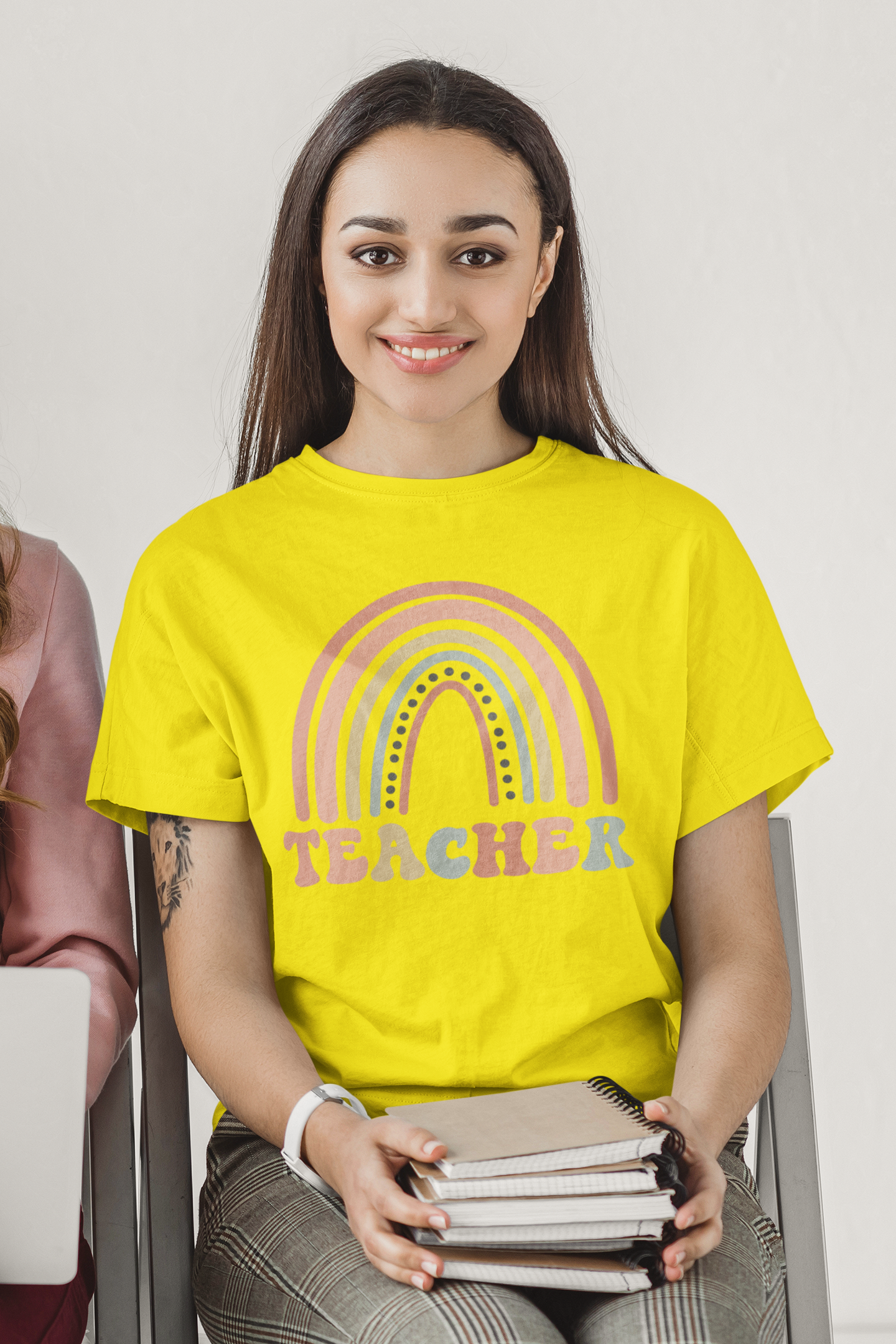 Teacher Pastel Rainbow  Mens T-shirt Yellow