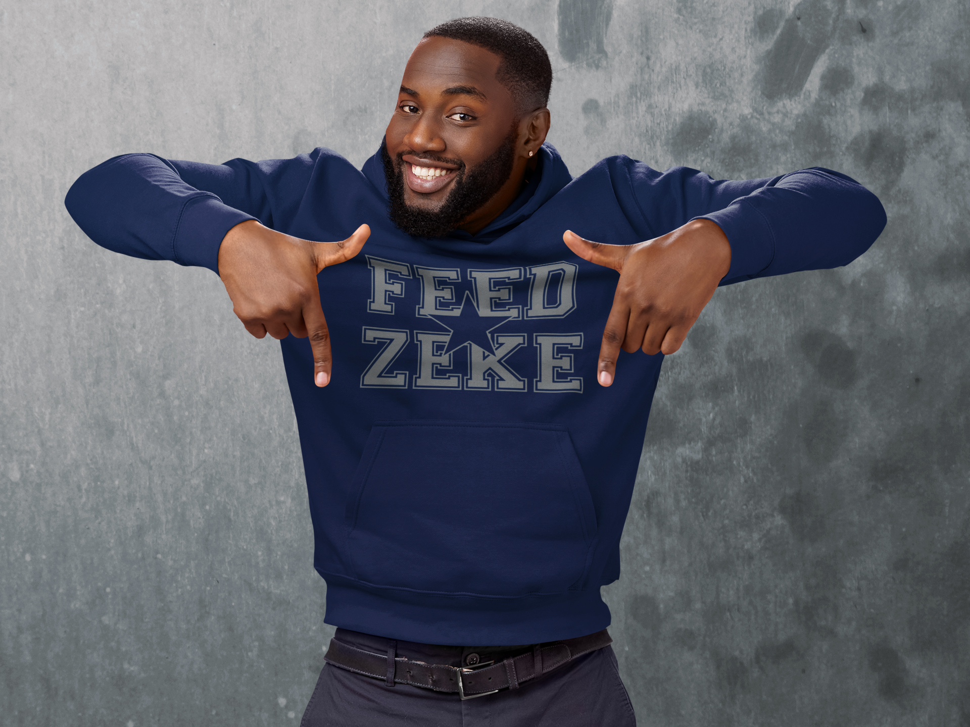 Feed Zeke Football  Mens T-shirt Navy Blue