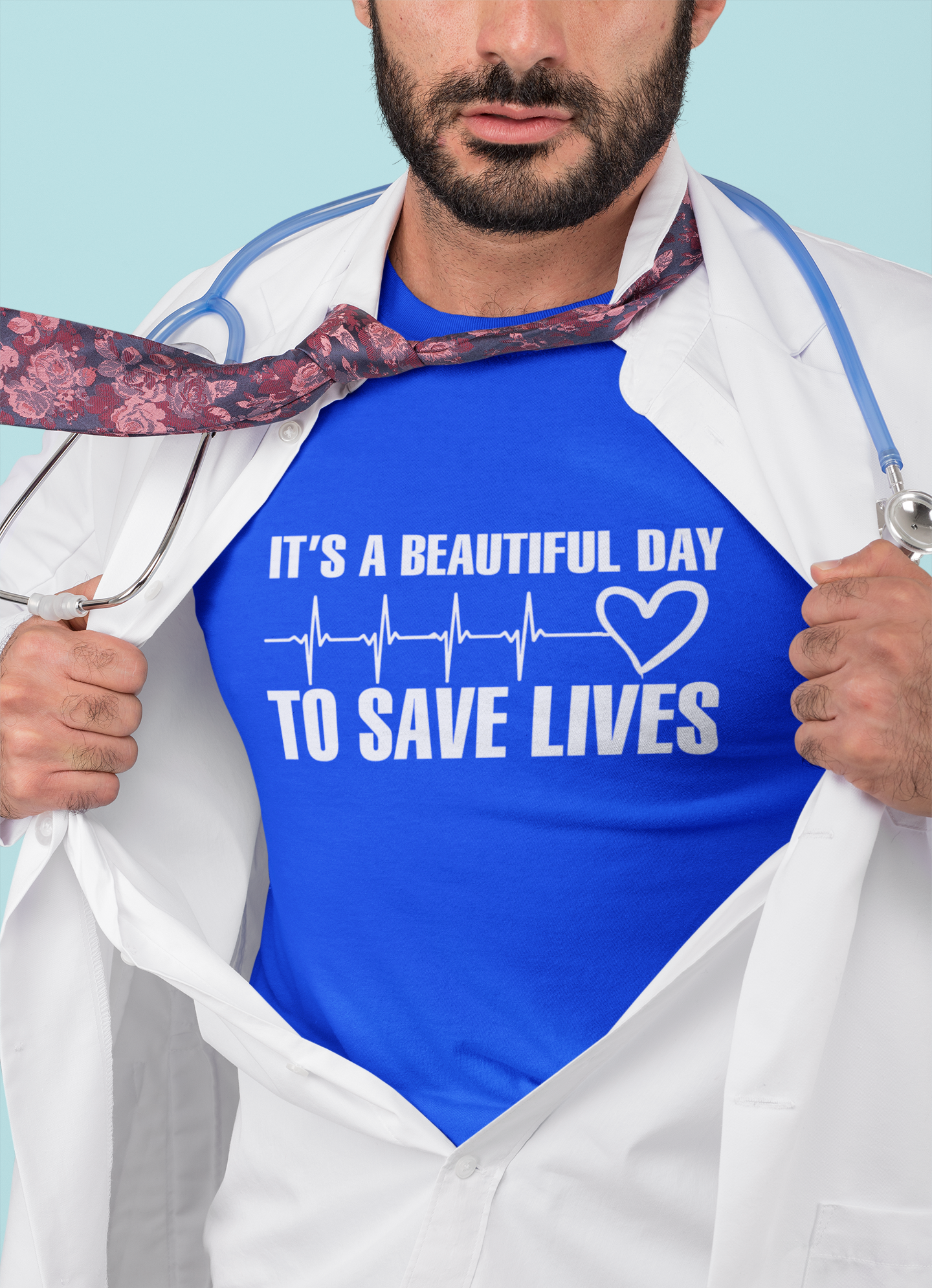 It's A Beautiful Day To Save Lives Nurse Doctor EKG Mens T-shirt Black