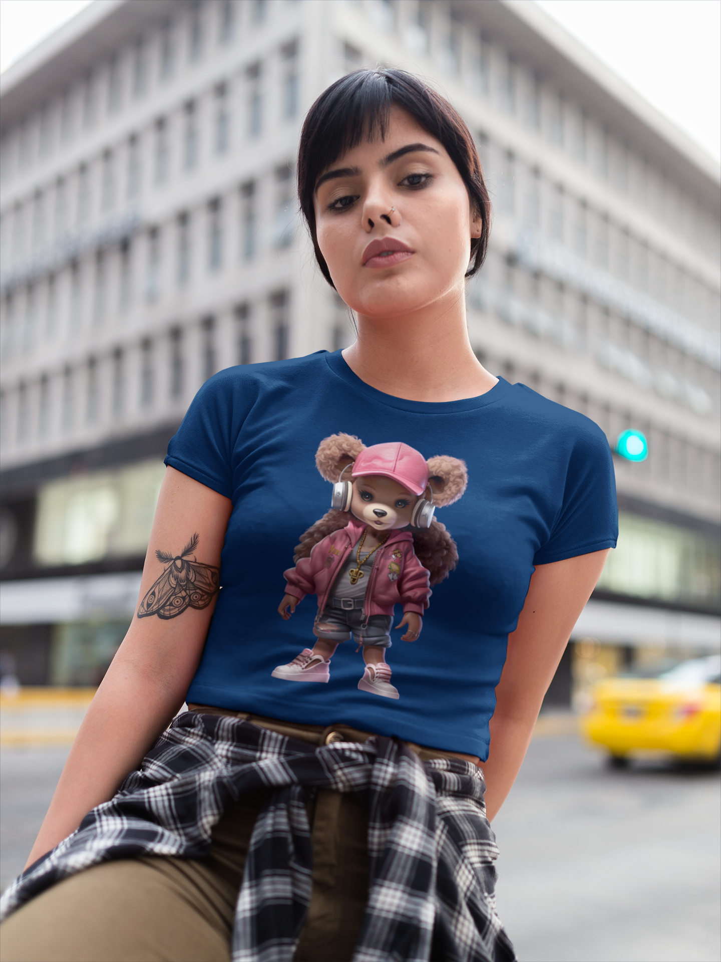 Pink Female Urban Graffiti Bear  Mens T-shirt Black