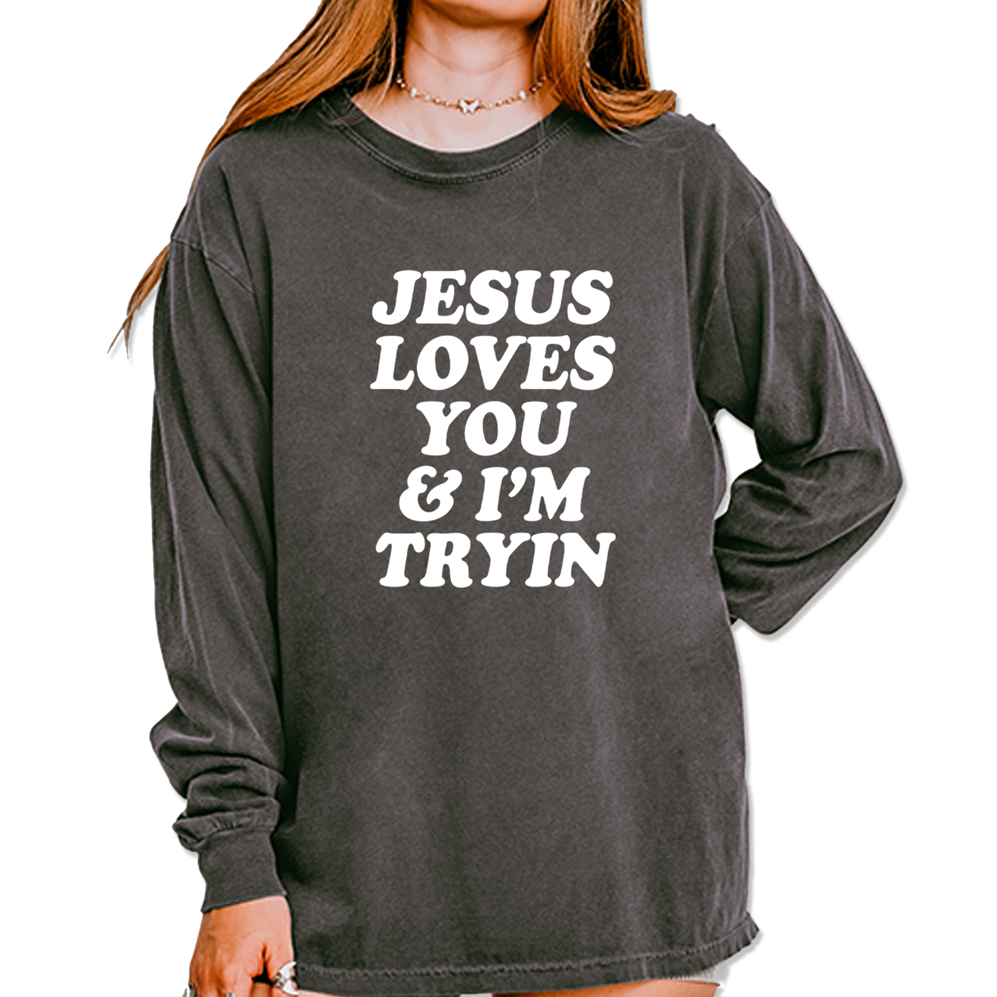 Jesus Loves You and I'm Trying Mens T-shirt Black
