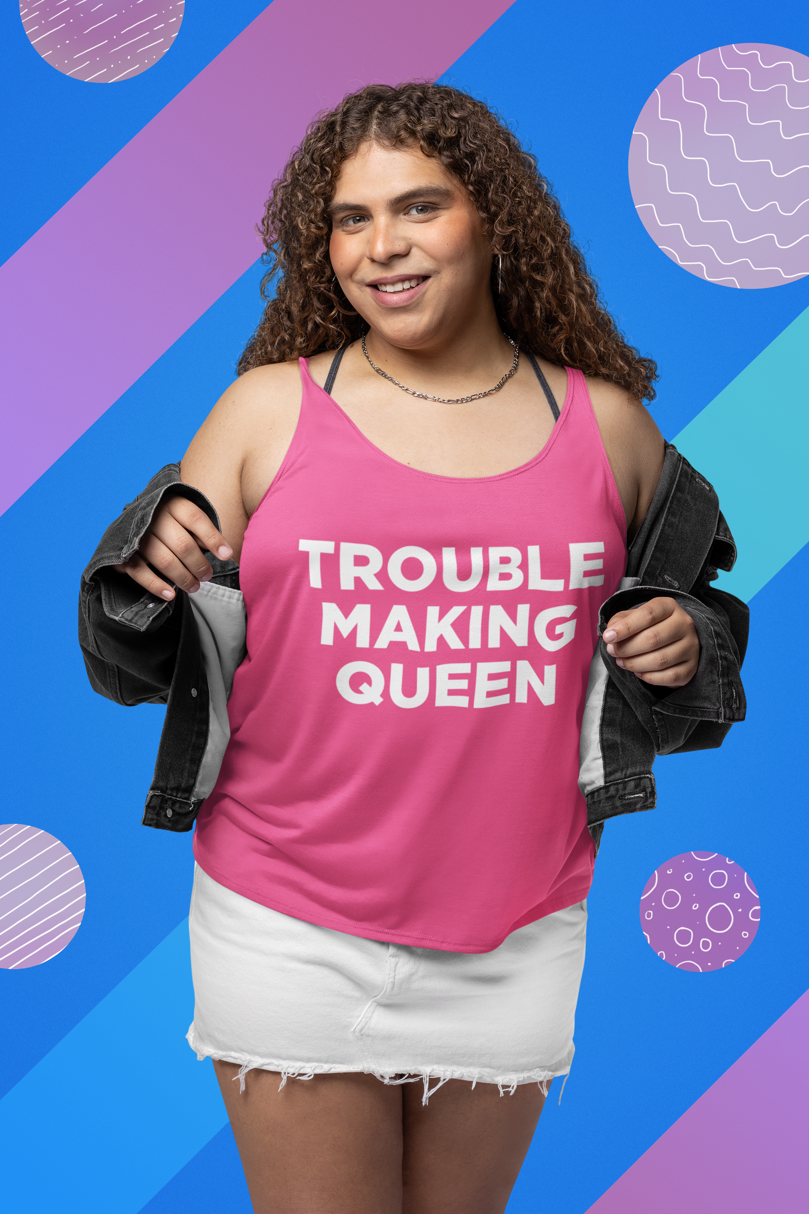 Trouble Making Queen Material Girl Celebration Racerback Tank Top for Women