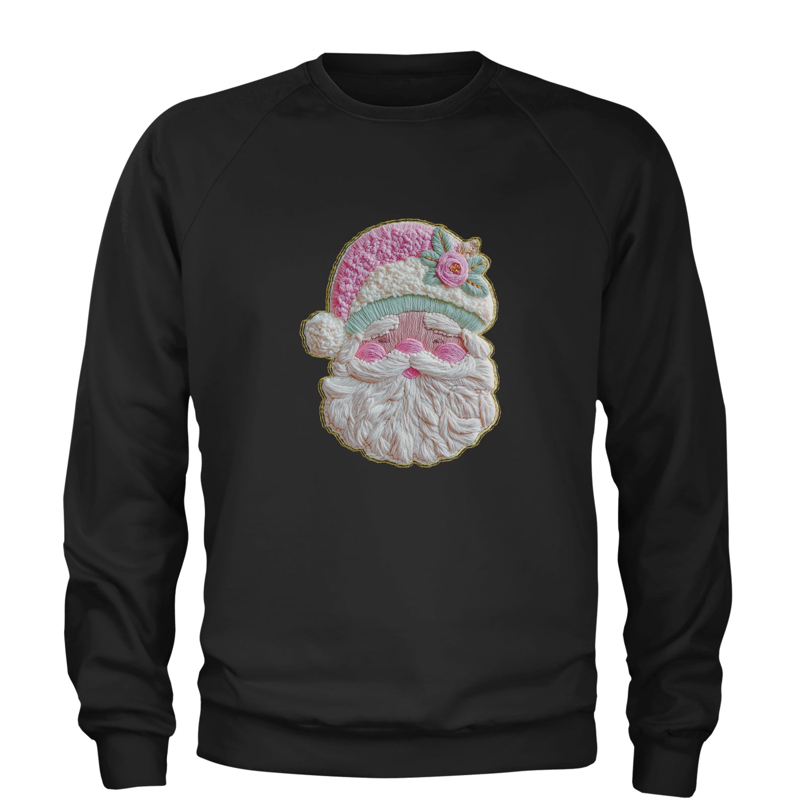 Vintage Santa Embroidery Art Soft Cottagecore Adult Crewneck Sweatshirt Teal