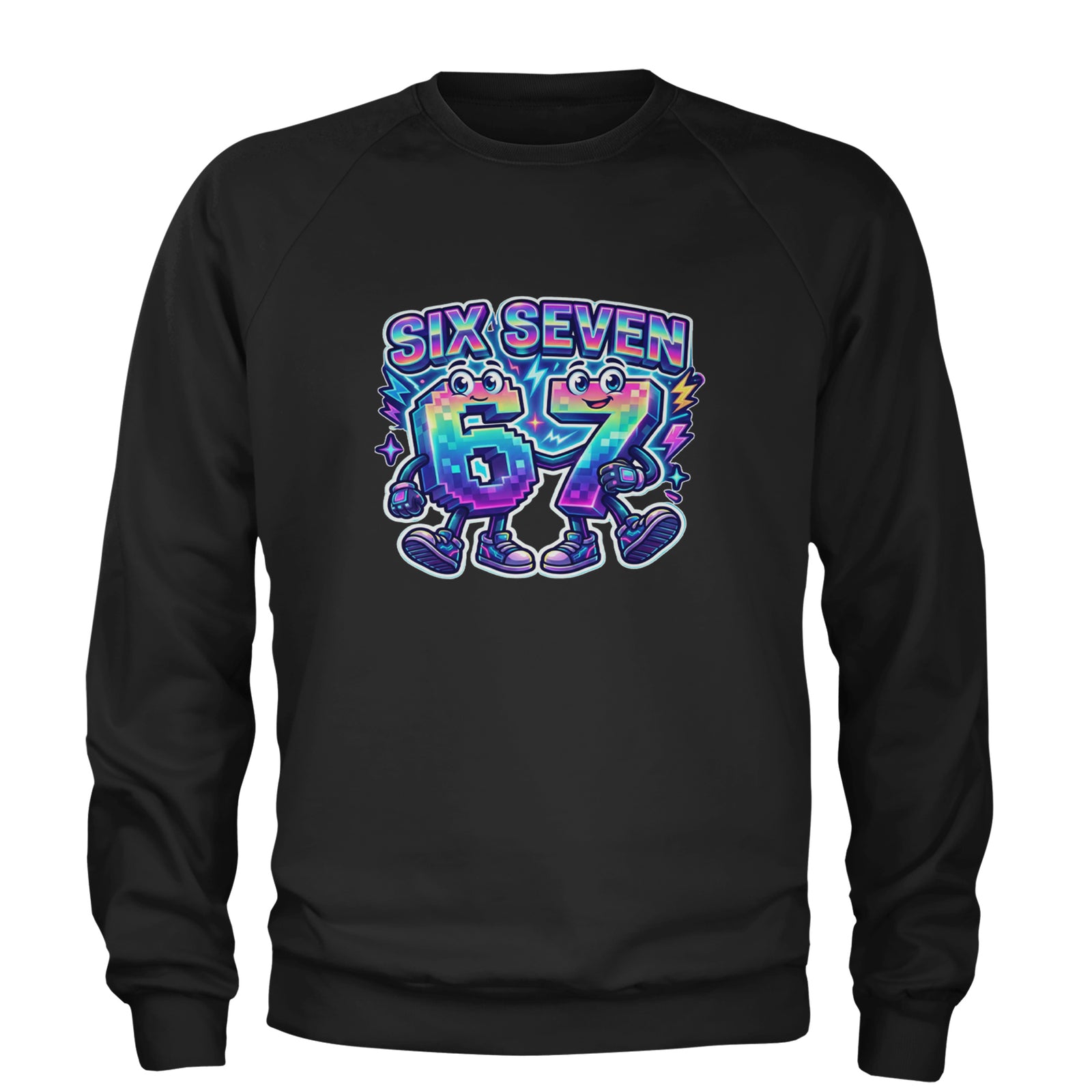 Six Seven 67 Retro Pixel Buddies Adult Crewneck Sweatshirt Black