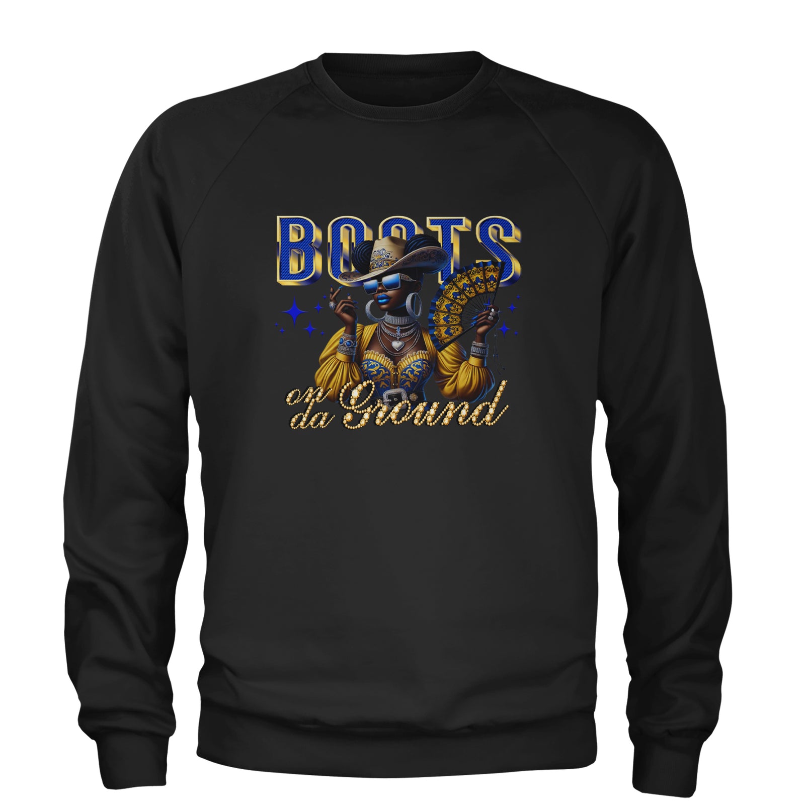Boots On Da Ground Folding Fan Adult Crewneck Sweatshirt Black