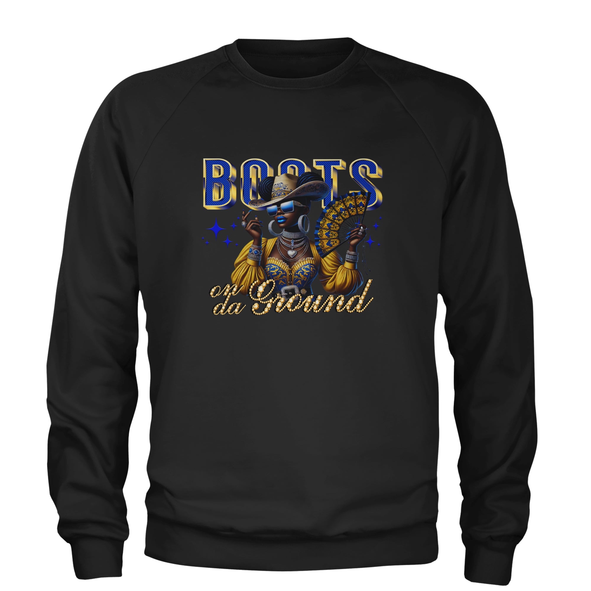 Boots On Da Ground Folding Fan Adult Crewneck Sweatshirt Black