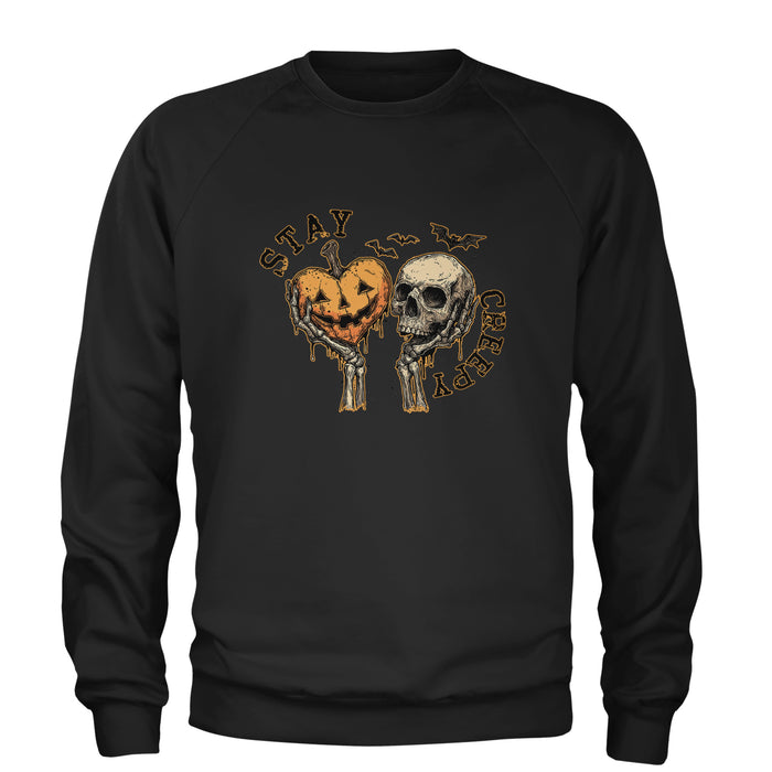 Stay Creepy Skull and Pumpkin Halloween Adult Crewneck Sweatshirt