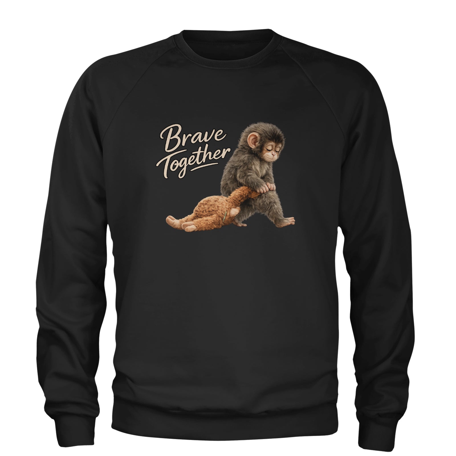 Punch Brave Together Stuffed Animal Adult Crewneck Sweatshirt Black