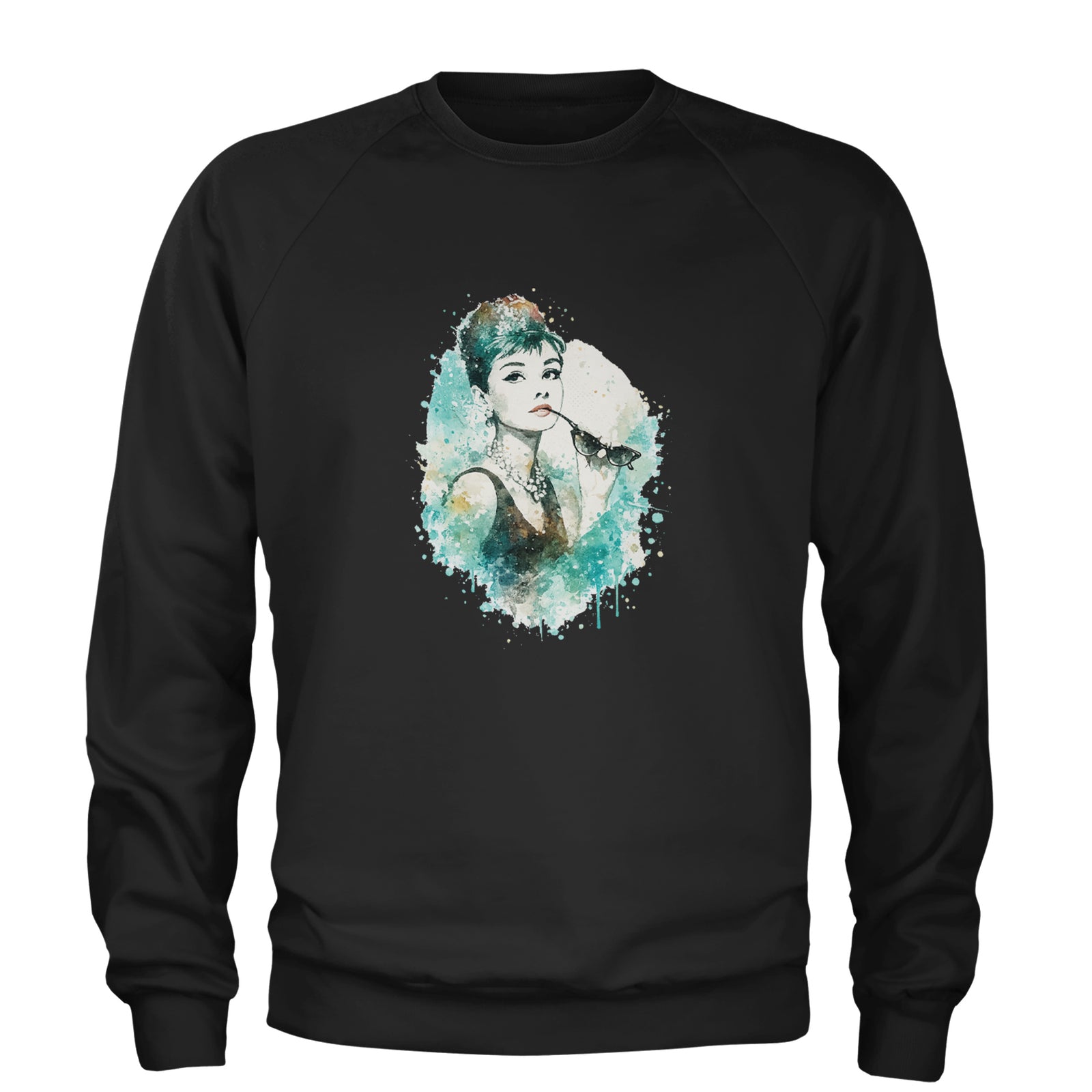 Mrs. Herpburn Iconic Watercolors Adult Crewneck Sweatshirt Black