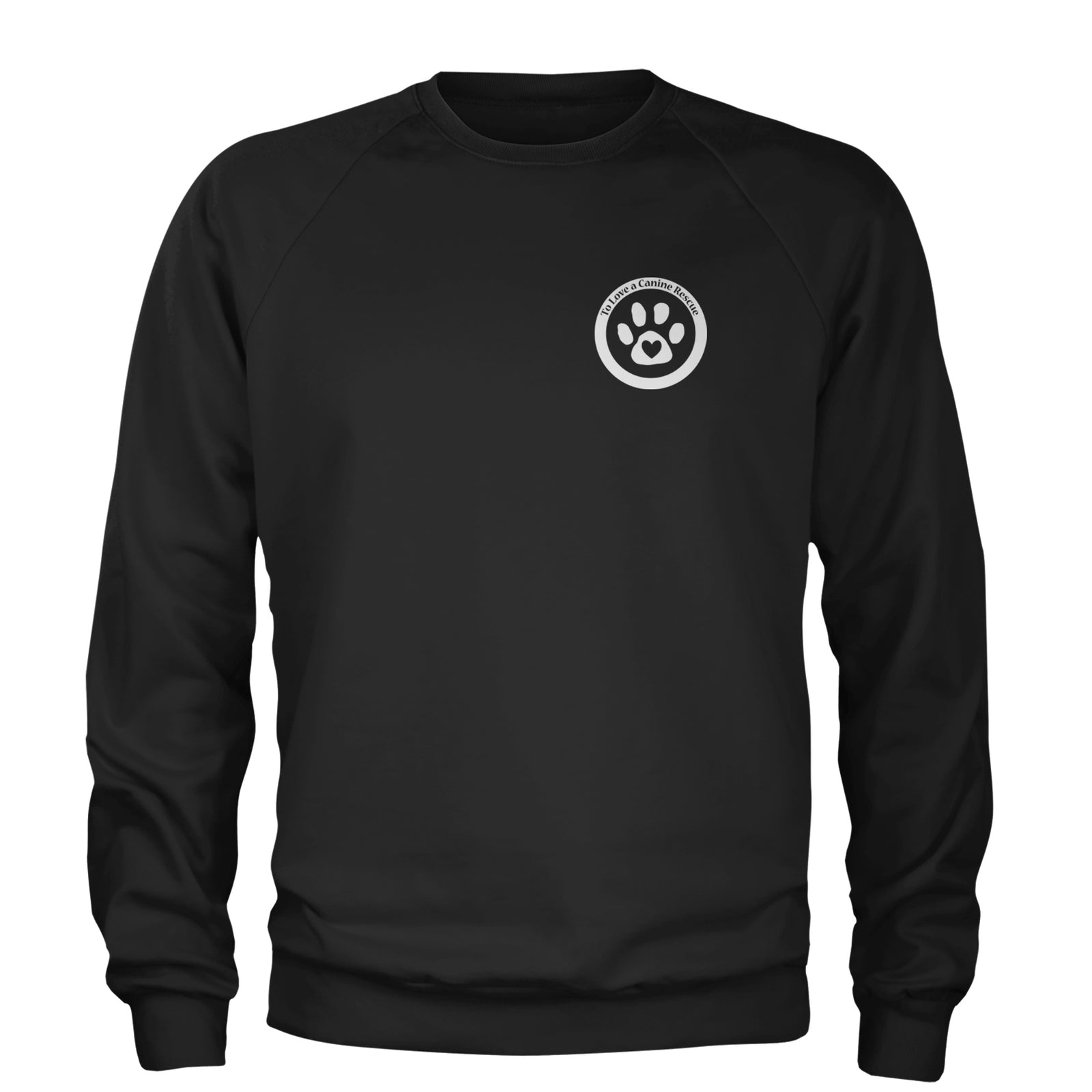 TLC To Love a Canine Dog Rescue White Adult Crewneck Sweatshirt Black