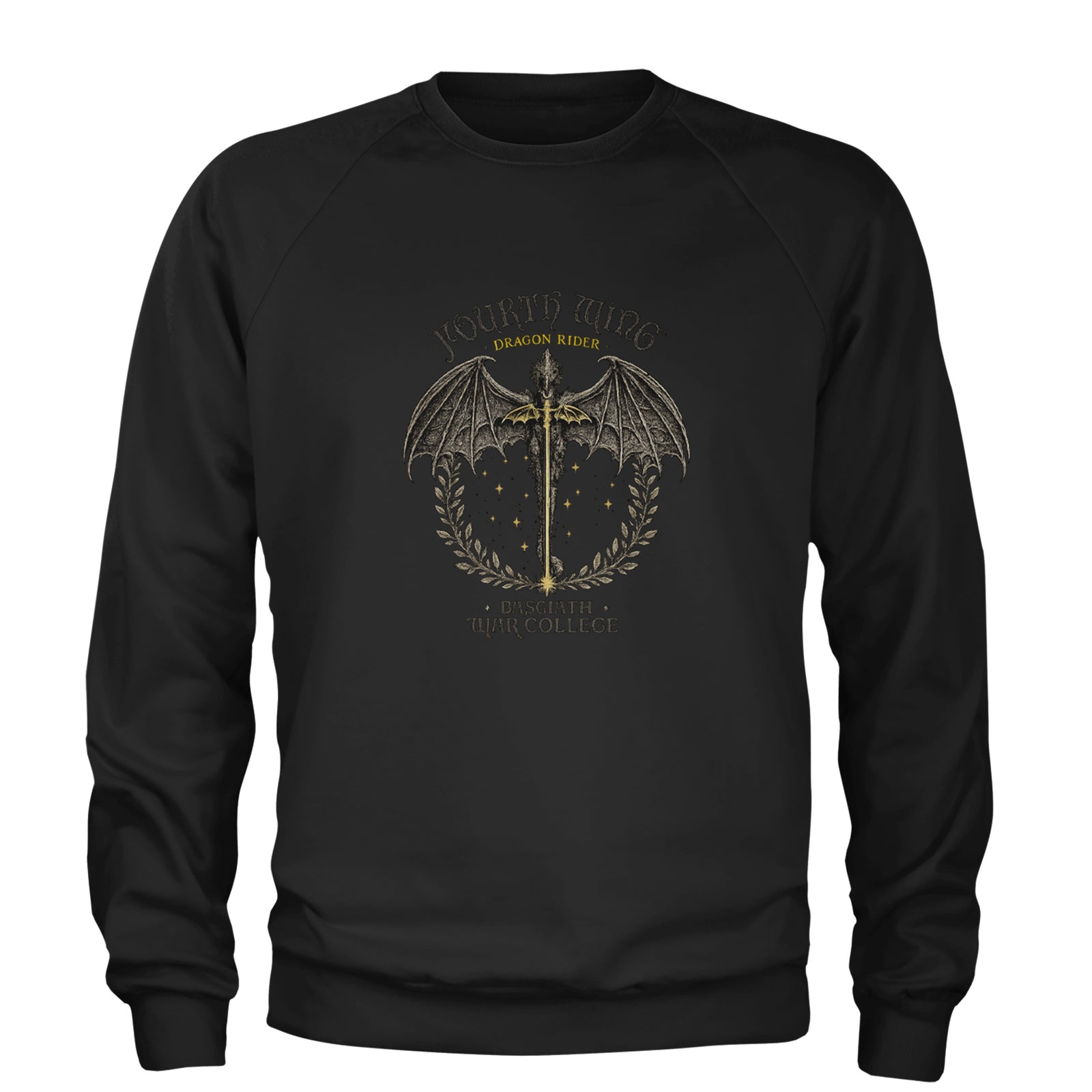 Fourth Wing Dragon Rider Vintage Basgiath War College Adult Crewneck Sweatshirt Black