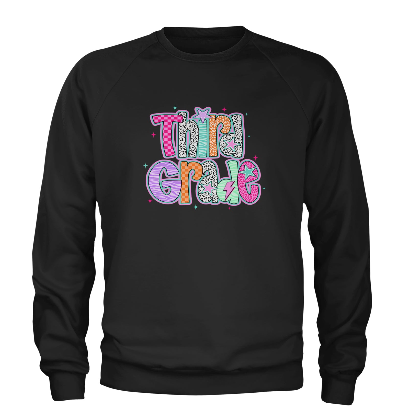 Third Grade Thunder Colorful Back to School Adult Crewneck Sweatshirt Black