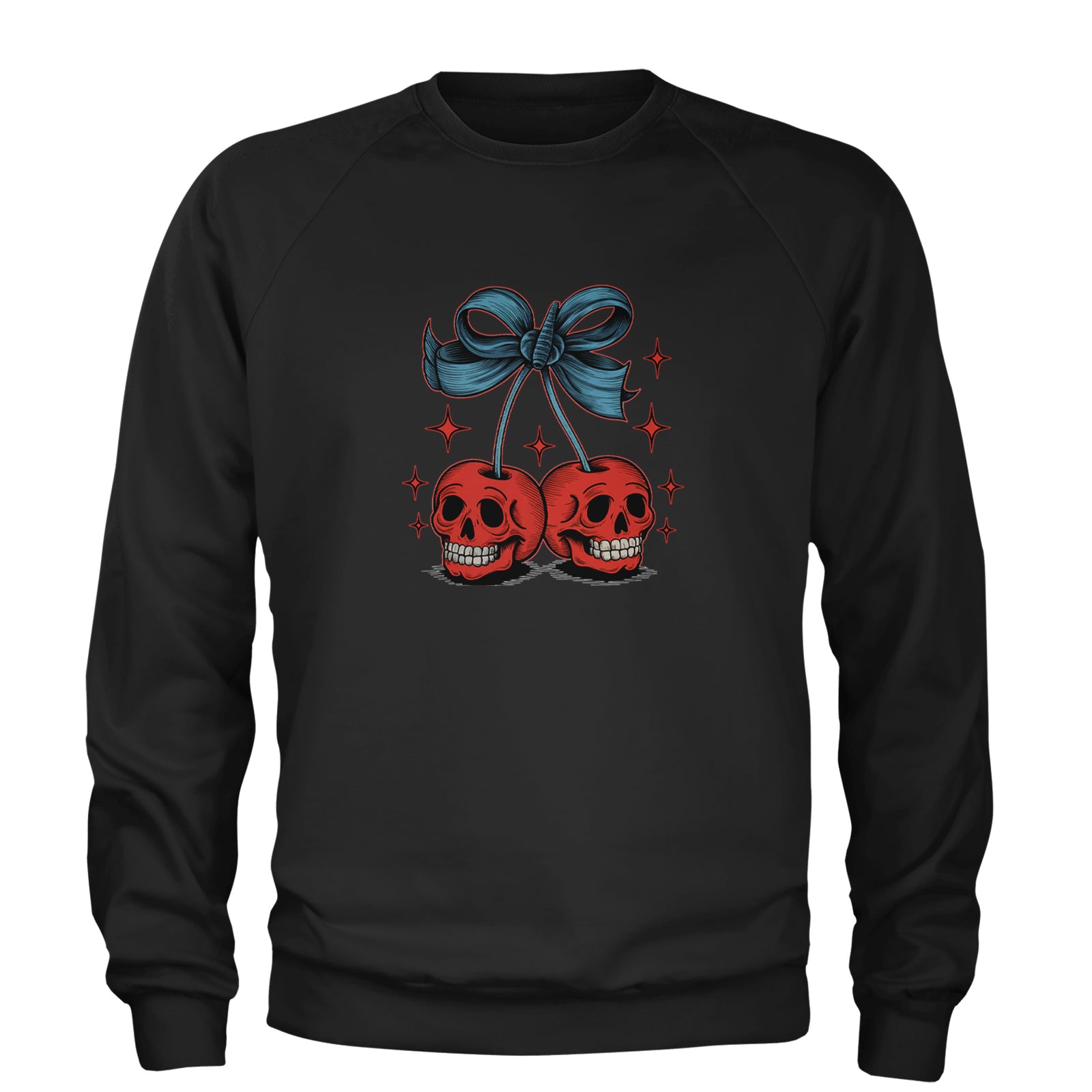 Cherry Skulls Retro Tattoo Adult Crewneck Sweatshirt Light Pink