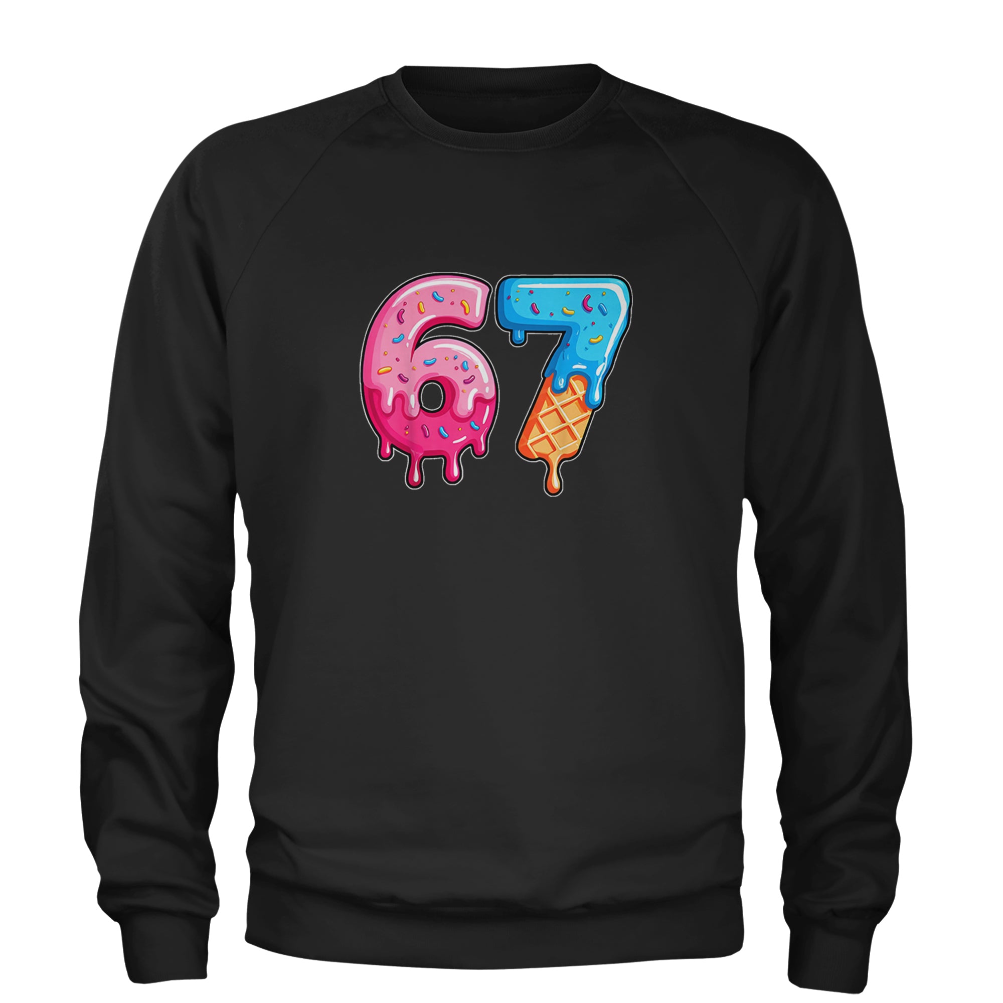 67 Dripping Ice Cream Donut Melt Adult Crewneck Sweatshirt Black