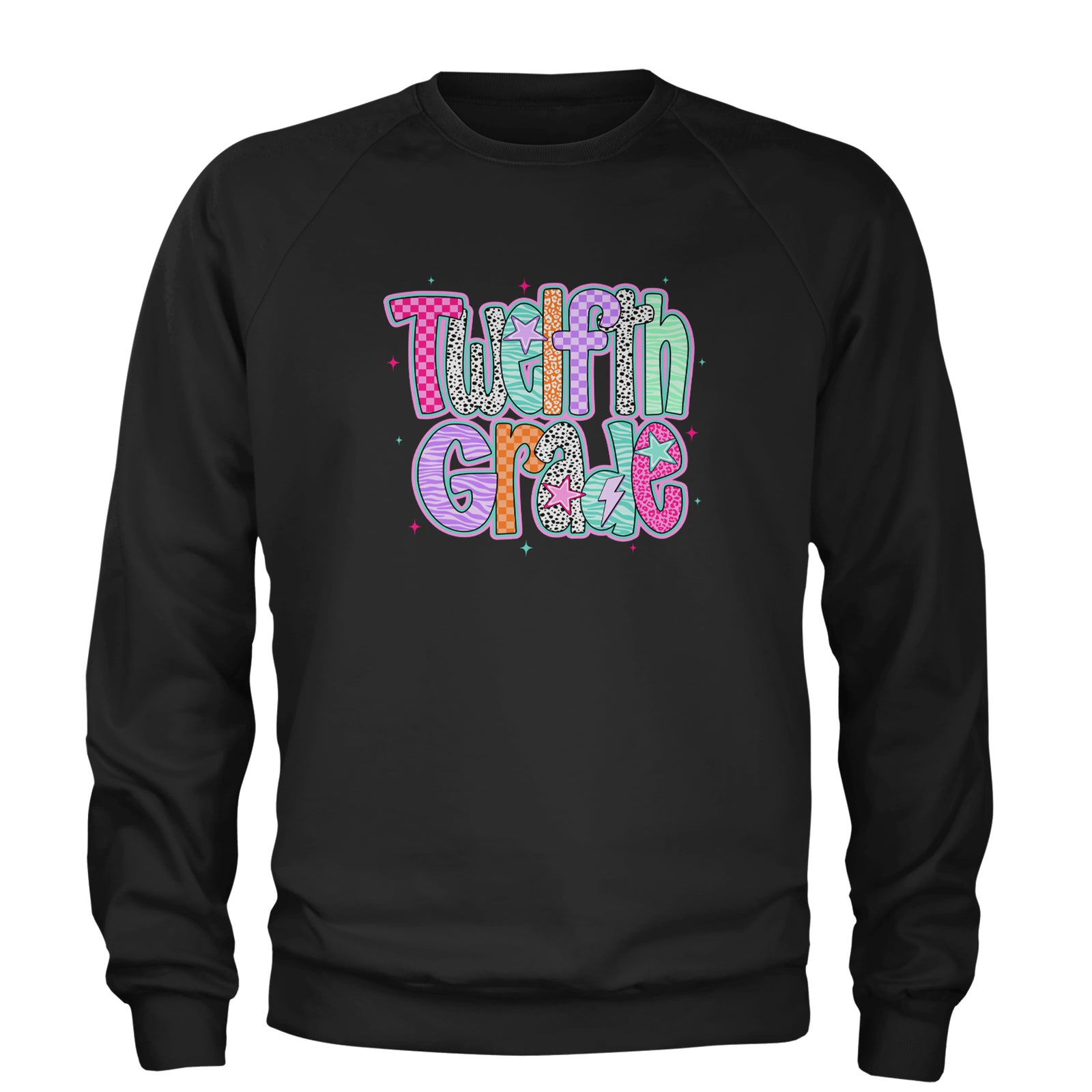 Senior Year Colorful Back to School Adult Crewneck Sweatshirt Black